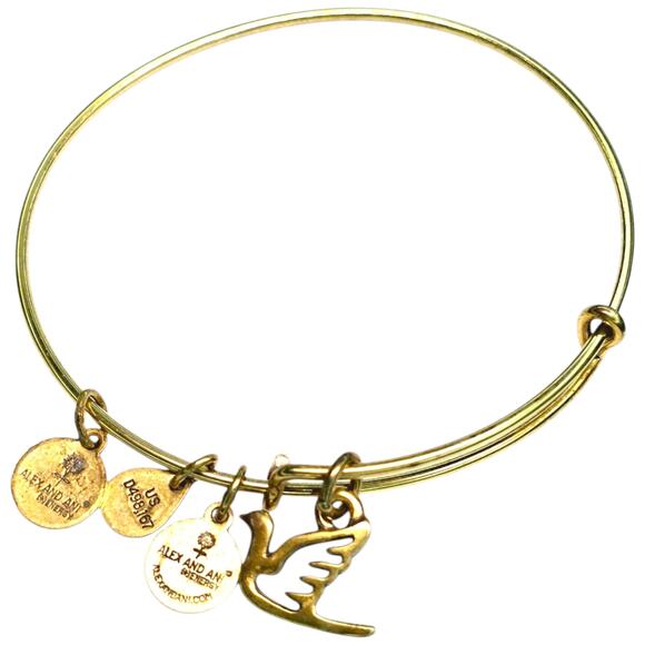 Alex and Ani Lucky Sacred Dove and Apple Gold Tone Expandable Bangle Bracelets - Picture 5 of 5